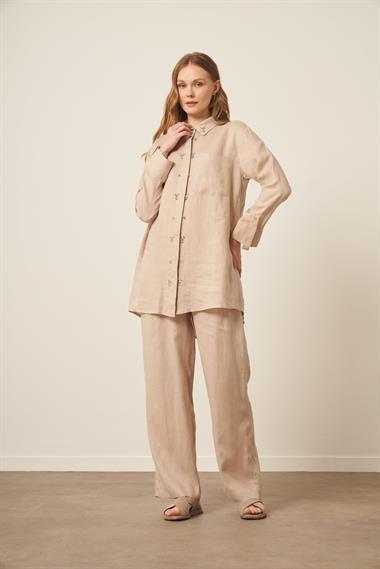 FTZ Women Kadın Ham Keten Takım  Beige 31115