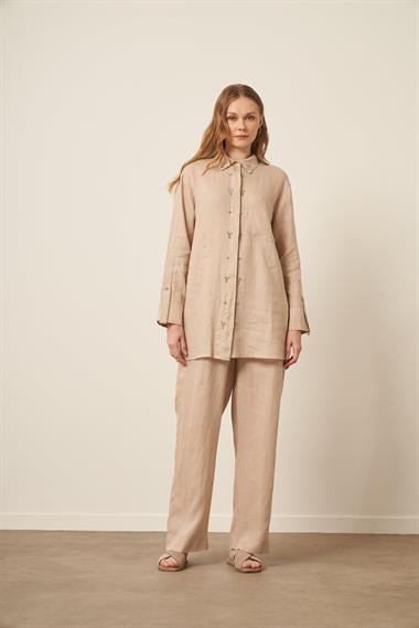FTZ Women Kadın Ham Keten Takım  Beige 31115