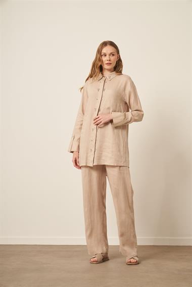 FTZ Women Kadın Ham Keten Takım  Beige 31115