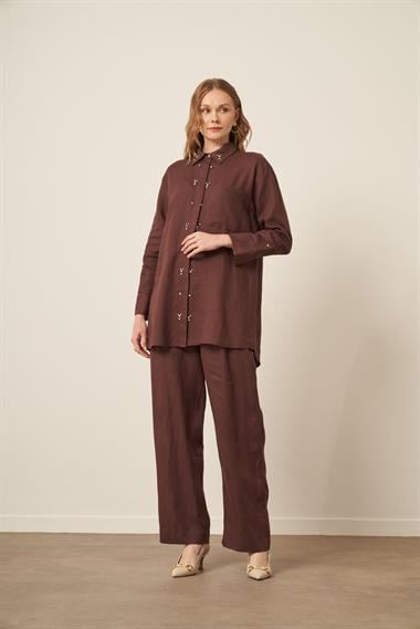 FTZ Women Kadın Ham Keten Takım  Kahve 31115