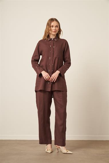 FTZ Women Kadın Ham Keten Takım  Kahve 31115