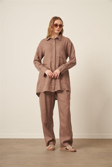 FTZ Women Kadın Ham Keten Takım  Vizon 31115