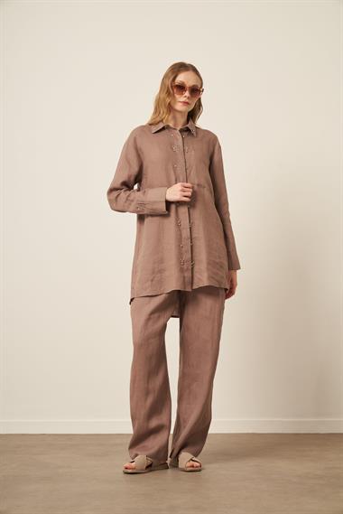 FTZ Women Kadın Ham Keten Takım  Vizon 31115