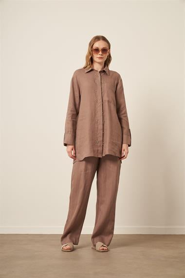 FTZ Women Kadın Ham Keten Takım  Vizon 31115