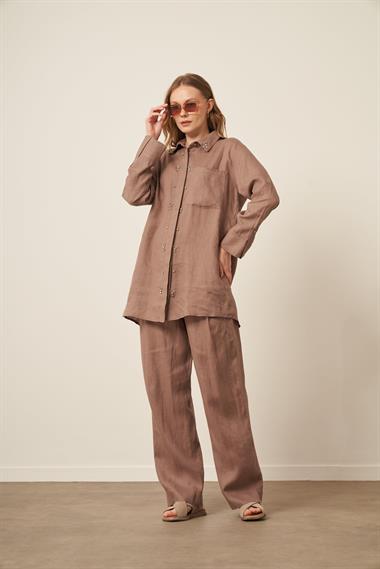 FTZ Women Kadın Ham Keten Takım  Vizon 31115