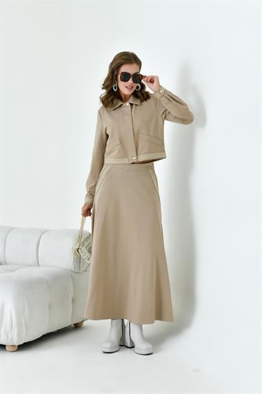FTZ Women Kadın İki İp Taşlı Takım  Beige 30925
