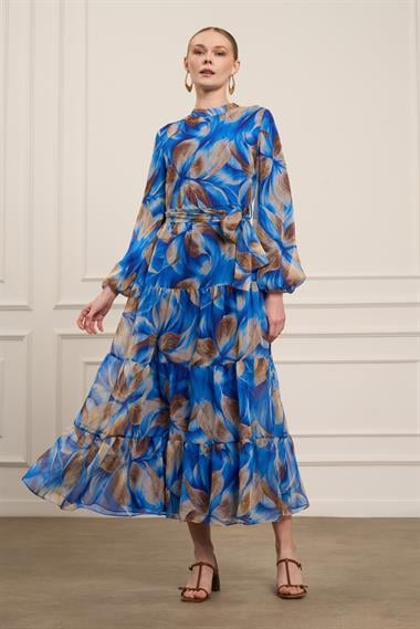 FTZ Women Kadın İpek Şifon Elbise  Saks Mavi 31058