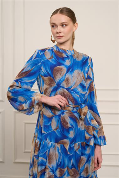 FTZ Women Kadın İpek Şifon Elbise  Saks Mavi 31058