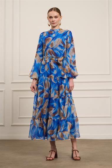 FTZ Women Kadın İpek Şifon Elbise  Saks Mavi 31058