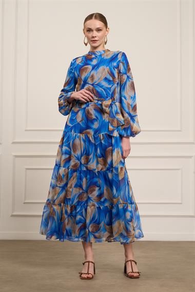 FTZ Women Kadın İpek Şifon Elbise  Saks Mavi 31058