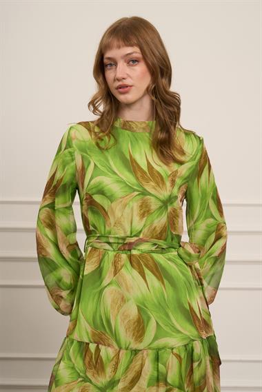 FTZ Women Kadın İpek Şifon Elbise  Yeşil 31058