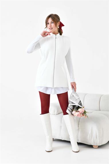 FTZ Women Kadın Kapitone Detaylı Angora Yelek  Ekru 20874