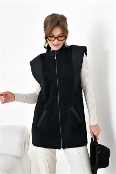FTZ Women Kadın Kapitone Detaylı Angora Yelek  Siyah 20874