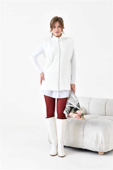 FTZ Women Kadın Kapitone Detaylı Angora Yelek  Ekru 20874