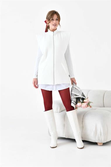 FTZ Women Kadın Kapitone Detaylı Angora Yelek  Ekru 20874