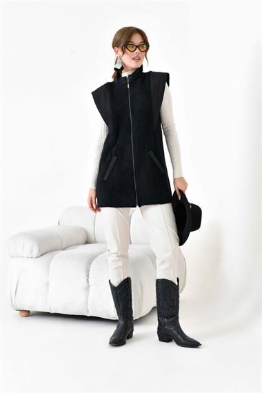 FTZ Women Kadın Kapitone Detaylı Angora Yelek  Siyah 20874