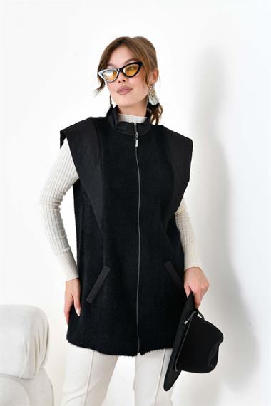 FTZ Women Kadın Kapitone Detaylı Angora Yelek  Siyah 20874