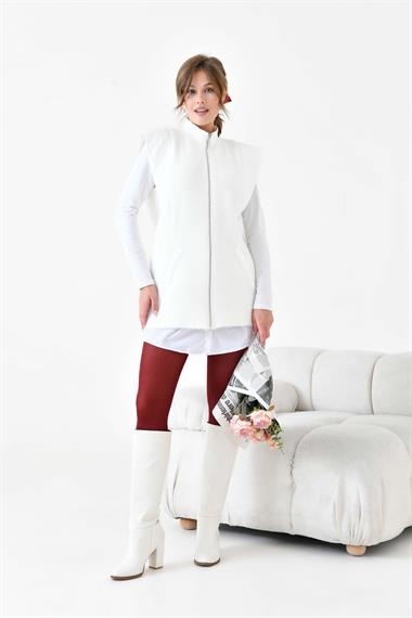 FTZ Women Kadın Kapitone Detaylı Angora Yelek  Ekru 20874