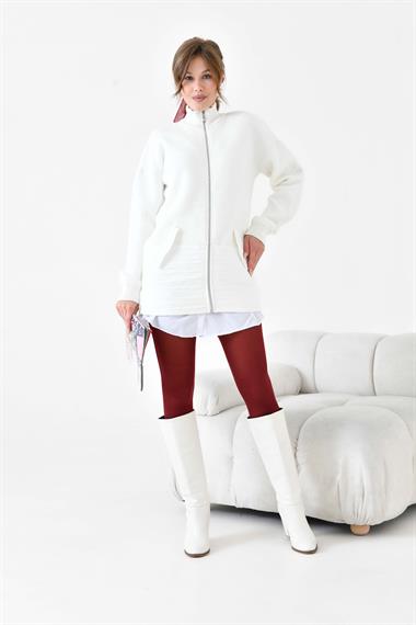 FTZ Women Kadın Kapitone Detaylı Kısa Kap  Ekru 20875