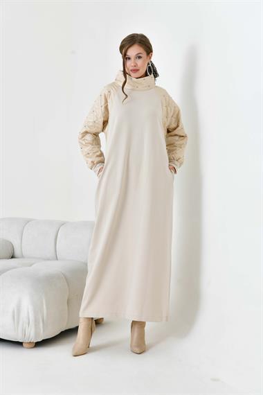 FTZ Women Kadın Kapitoneli İki İp Elbise  Beige 30982