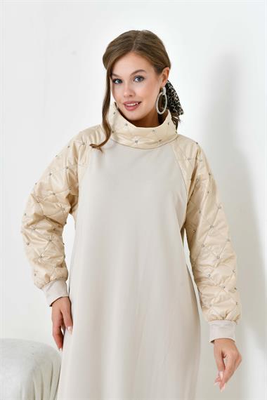 FTZ Women Kadın Kapitoneli İki İp Elbise  Beige 30982