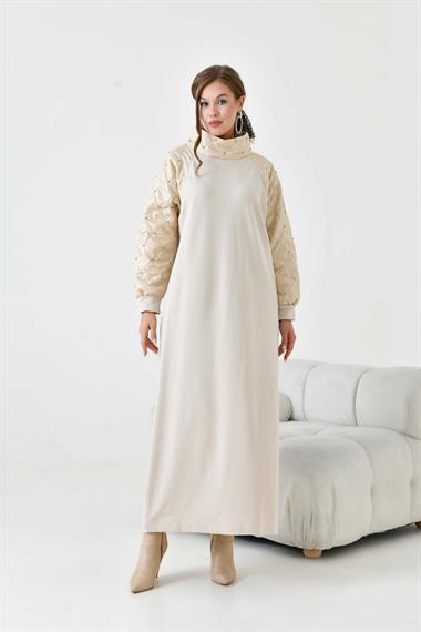 FTZ Women Kadın Kapitoneli İki İp Elbise  Beige 30982