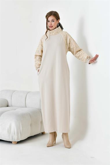 FTZ Women Kadın Kapitoneli İki İp Elbise  Beige 30982