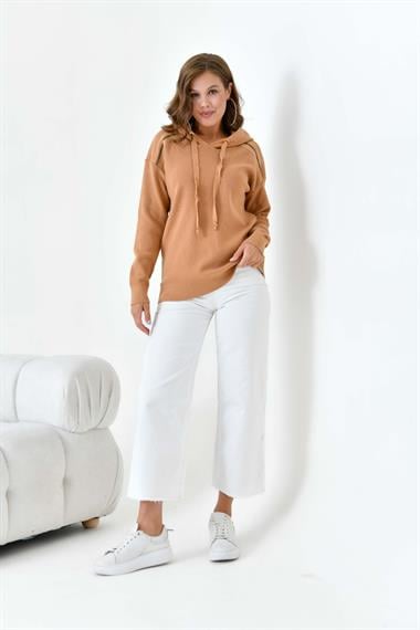 FTZ Women Kadın Kapüşonlu Kazak  Bisküvi 20753