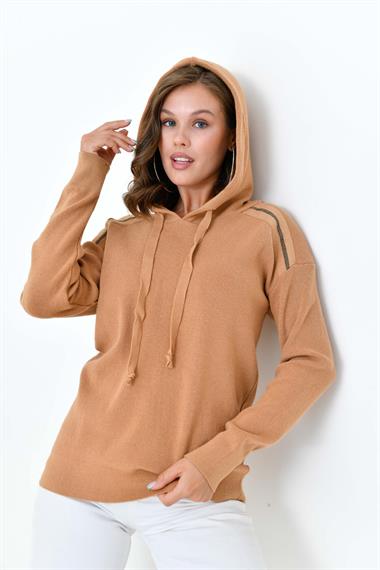 FTZ Women Kadın Kapüşonlu Kazak  Bisküvi 20753