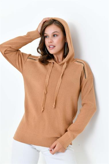FTZ Women Kadın Kapüşonlu Kazak  Bisküvi 20753