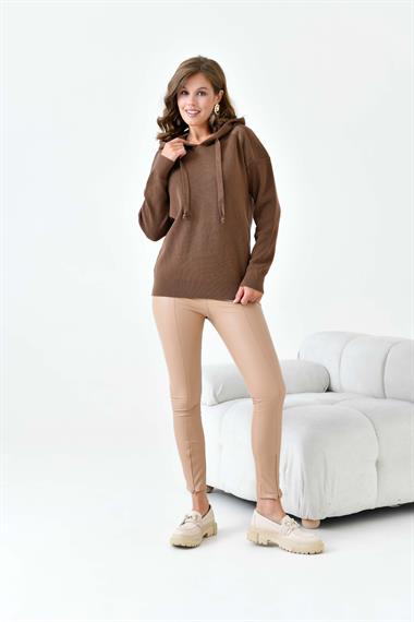 FTZ Women Kadın Kapüşonlu Kazak  Kahve 20753