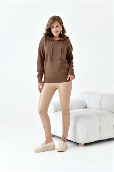 FTZ Women Kadın Kapüşonlu Kazak  Kahve 20753