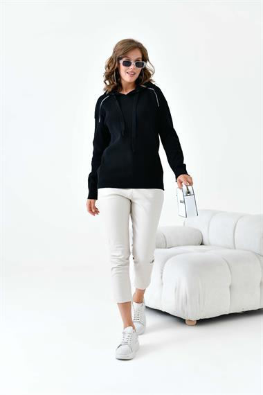 FTZ Women Kadın Kapüşonlu Kazak  Siyah 20753