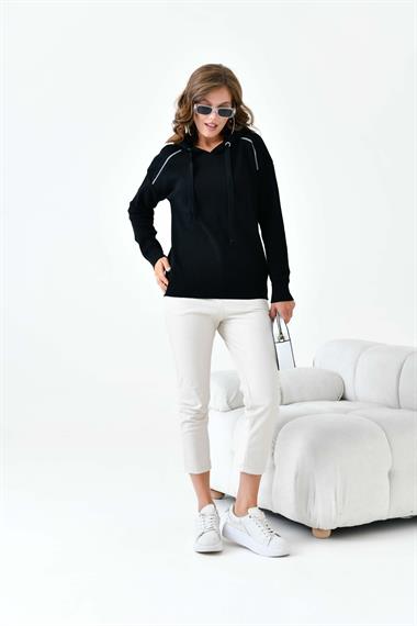 FTZ Women Kadın Kapüşonlu Kazak  Siyah 20753