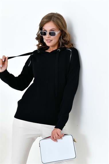 FTZ Women Kadın Kapüşonlu Kazak  Siyah 20753