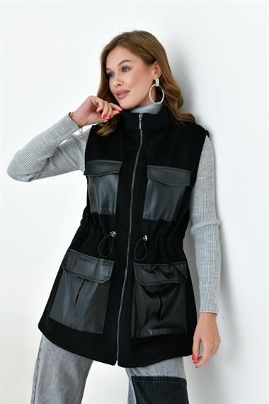 FTZ Women Kadın Kaşe Deri Yelek  Siyah 30962