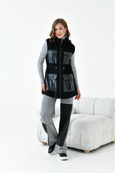 FTZ Women Kadın Kaşe Deri Yelek  Siyah 30962