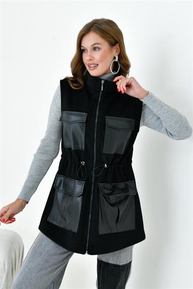 FTZ Women Kadın Kaşe Deri Yelek  Siyah 30962