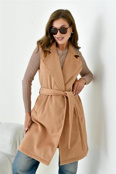 FTZ Women Kadın Kaşe Yelek  Camel 30947