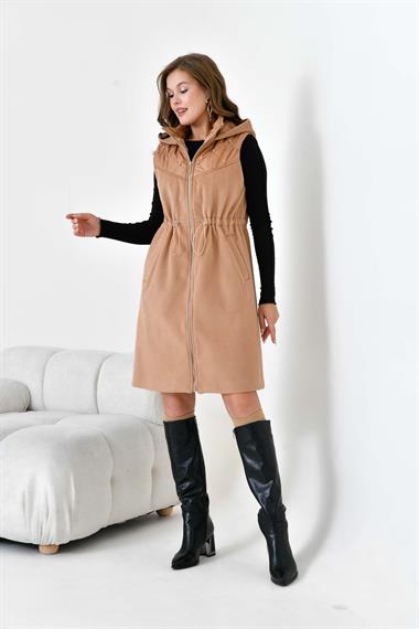 FTZ Women Kadın Kaşe Yelek  Camel 30975