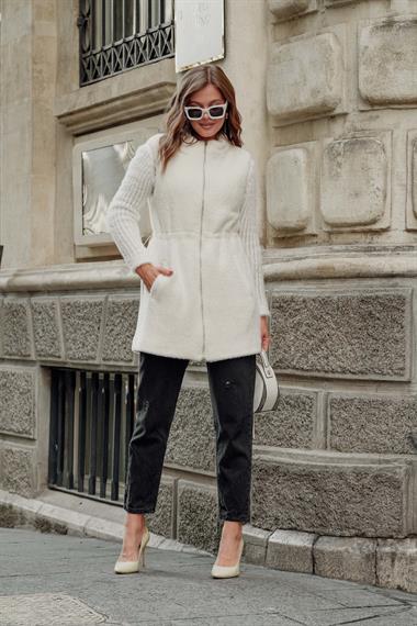 FTZ Women Kadın Kaşe Yelek  Ekru 30956