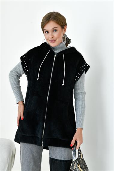 FTZ Women Kadın Kaşmir Taşlı Yelek  Siyah 30955