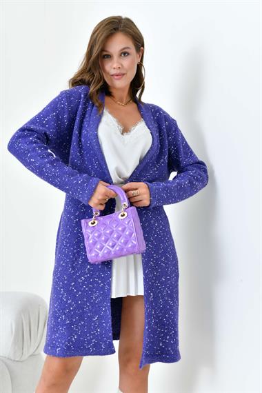 FTZ Women Kadın Kendinden Kemerli Uzun Hırka  Mor 20737