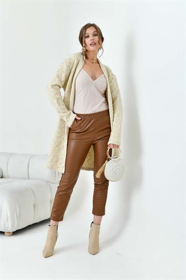 FTZ Women Kadın Kendinden Kemerli Uzun Hırka  Taş 20737