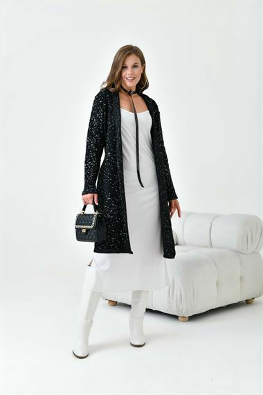 FTZ Women Kadın Kendinden Kemerli Uzun Hırka  Siyah 20737