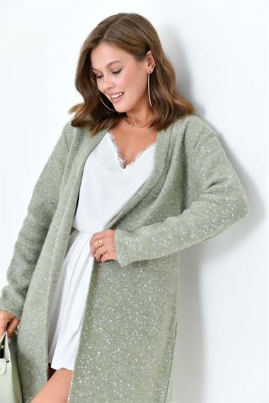 FTZ Women Kadın Kendinden Kemerli Uzun Hırka  Mint 20737