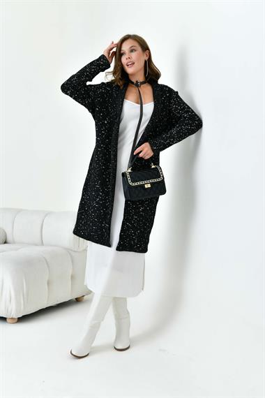 FTZ Women Kadın Kendinden Kemerli Uzun Hırka  Siyah 20737