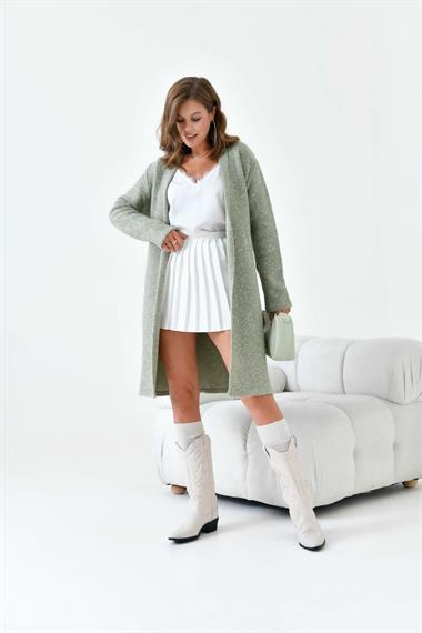 FTZ Women Kadın Kendinden Kemerli Uzun Hırka  Mint 20737