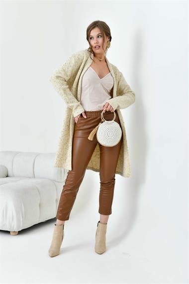 FTZ Women Kadın Kendinden Kemerli Uzun Hırka  Taş 20737