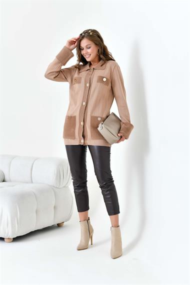 FTZ Women Kadın Pile Detaylı Hırka  Camel 20714